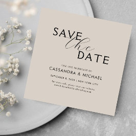 Eenvoudige Minimalistische Beige & Zwarte Script T Save The Date