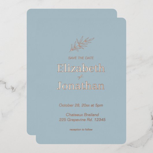 Eenvoudige minimalistische blad bruiloft save the folie uitnodiging (Voorkant / Achterkant)