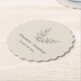 Eenvoudige minimalistische bladbruiloft kartonnen onderzetters