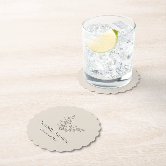 Eenvoudige minimalistische bladbruiloft kartonnen onderzetters (Insitu)