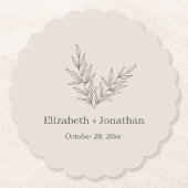 Eenvoudige minimalistische bladbruiloft kartonnen onderzetters (Voorkant)