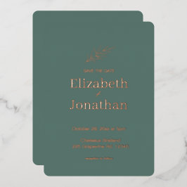 Eenvoudige minimalistische bladbruiloft met uitzon folie uitnodiging