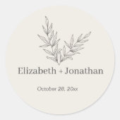 Eenvoudige minimalistische bladbruiloft ronde sticker (Voorkant)