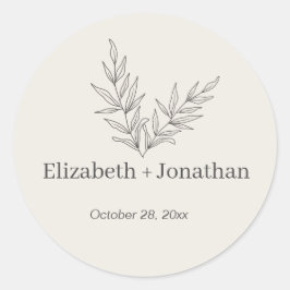 Eenvoudige minimalistische bladbruiloft ronde sticker