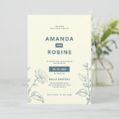 Eenvoudige minimalistische blauwe bloemen bruiloft kaart (Staand voorkant)