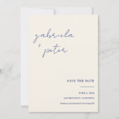 Eenvoudige minimalistische blauwe foto bruiloft Sa Kaart (Voorkant)