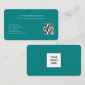 Eenvoudige minimalistische Blauwgroen Logo QR-code Visitekaartje (Voorkant / Achterkant)