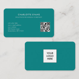 Eenvoudige minimalistische Blauwgroen Logo QR-code Visitekaartje