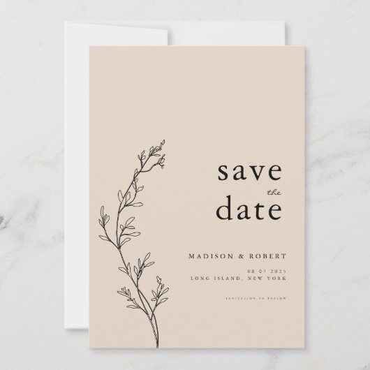 Eenvoudige minimalistische bloemenbruiloft Bewaar  Save The Date (Voorkant)