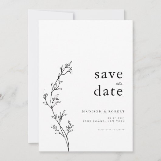 Eenvoudige minimalistische bloemenbruiloft Bewaar  Save The Date (Voorkant)