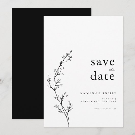 Eenvoudige minimalistische bloemenbruiloft Bewaar Save The Date (Voorkant / Achterkant)