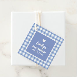 Eenvoudige minimalistische Blue Gingham Boy Baby s Bedankjes Labels