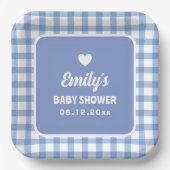 Eenvoudige minimalistische Blue Gingham Boy Baby s Papieren Bordje (Voorkant)
