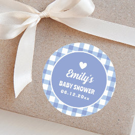 Eenvoudige minimalistische Blue Gingham Boy Baby s Ronde Sticker