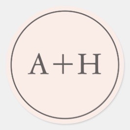 Eenvoudige minimalistische blush bruiloft Initiale Ronde Sticker
