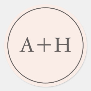 Eenvoudige minimalistische blush bruiloft Initiale Ronde Sticker