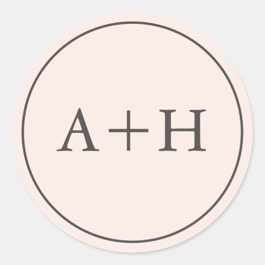 Eenvoudige minimalistische blush bruiloft Initiale Ronde Sticker (Voorkant)