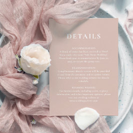 Eenvoudige minimalistische Blush White Wedding Det Informatiekaartje