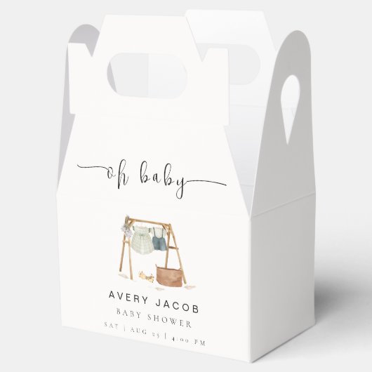 Eenvoudige minimalistische Boho Baby shower kledin Bedankdoosjes (Geopend)