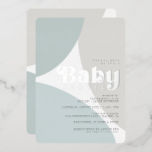 Eenvoudige Minimalistische Boho Blauwe Toon Baby S Folie Uitnodiging