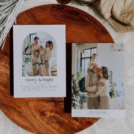 Eenvoudige minimalistische boog foto familie kerst feestdagenkaart