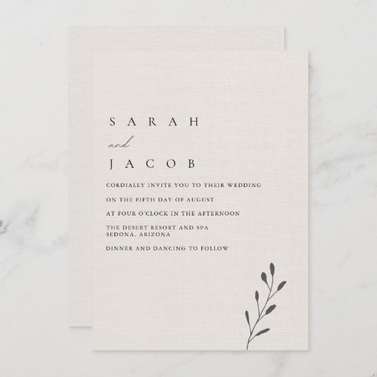 Eenvoudige minimalistische botanische bruiloft kaart (Voorkant / Achterkant)