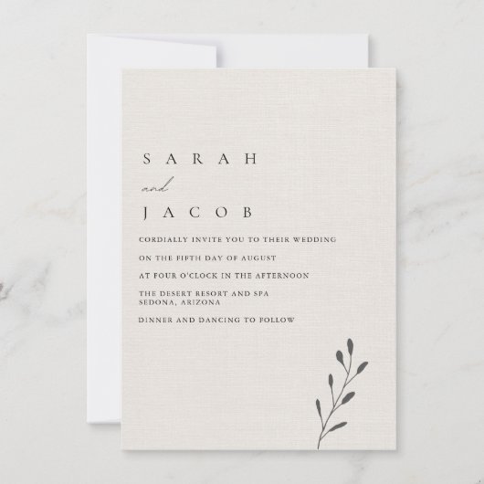 Eenvoudige minimalistische botanische bruiloft kaart (Voorkant)