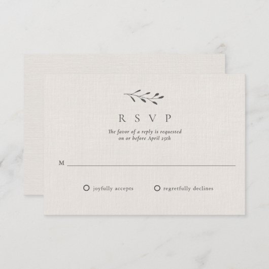 Eenvoudige minimalistische botanische bruiloft RSVP kaartje (Voorkant / Achterkant)