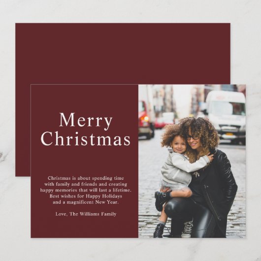 Eenvoudige minimalistische Bourgondische foto Vrol Feestdagenkaart (Voorkant / Achterkant)