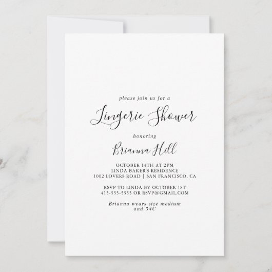 Eenvoudige minimalistische bridal Lingerie Shower Kaart (Voorkant)