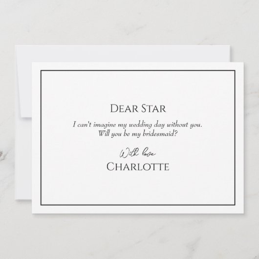 Eenvoudige minimalistische bruiloft bruidsmeisje v kaart (Achterkant)