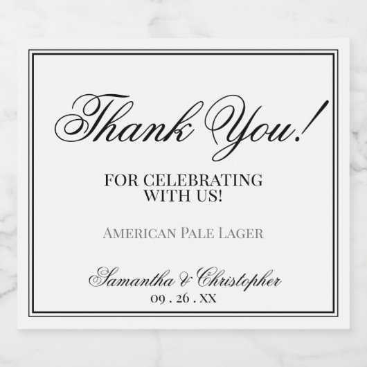 Eenvoudige minimalistische bruiloft dank u zwart & bier etiket (Enkel label)
