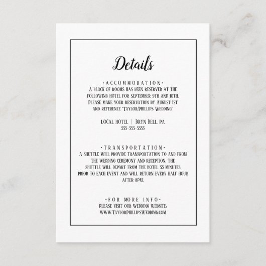 Eenvoudige minimalistische bruiloft details Lijst Informatiekaartje (Voorkant)