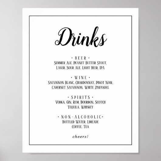 Eenvoudige minimalistische bruiloft Drinken Menu L Poster (Voorkant)