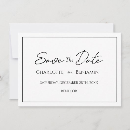 Eenvoudige minimalistische bruiloft flat opslaan v save the date (Voorkant)