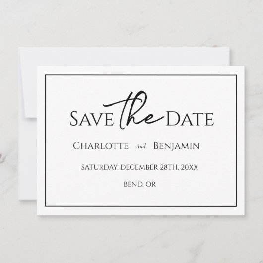 Eenvoudige minimalistische bruiloft flat opslaan v save the date (Voorkant)