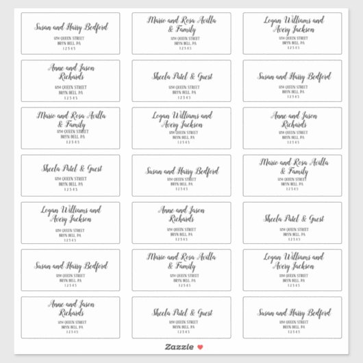 Eenvoudige minimalistische bruiloft gast Adresetik Sticker (Vel)