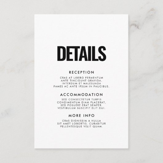 Eenvoudige minimalistische bruiloft gast informati informatiekaartje (Voorkant)