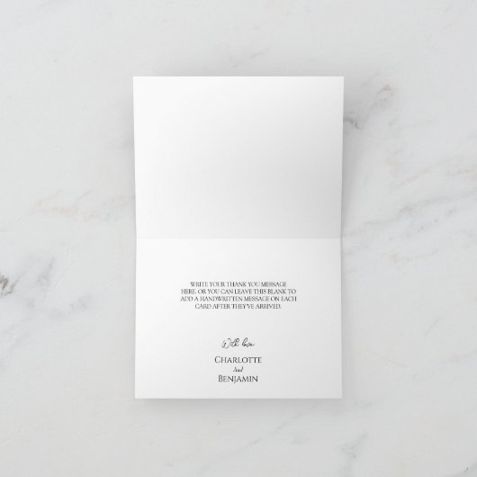 Eenvoudige minimalistische bruiloft gevouwen dank bedankkaart (Binnen)