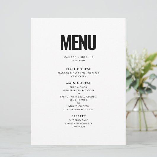 Eenvoudige minimalistische bruiloft menu (Staand voorkant)