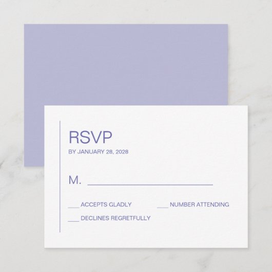Eenvoudige, minimalistische bruiloft met hedendaag RSVP kaartje (Voorkant / Achterkant)