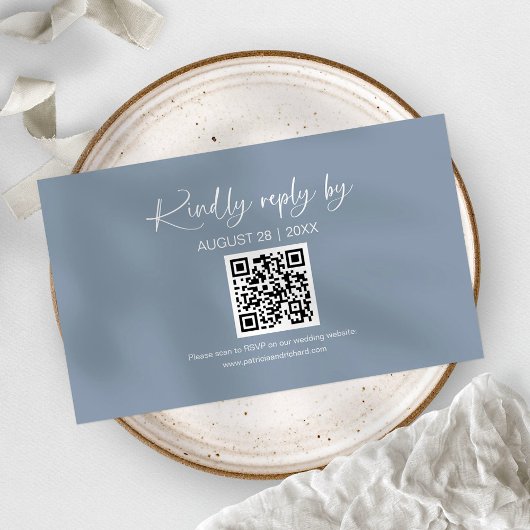 Eenvoudige minimalistische bruiloft QR online RSVP Informatiekaartje