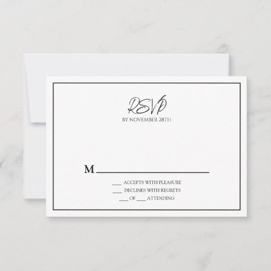 Eenvoudige Minimalistische Bruiloft RSVP Reactie K (Voorkant)