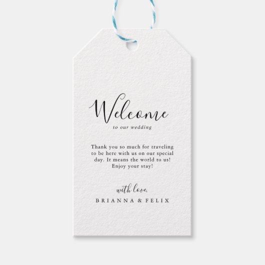 Eenvoudige minimalistische bruiloft welkom cadeaulabel (Voorkant)