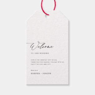 Eenvoudige minimalistische bruiloft welkom geschen cadeaulabel