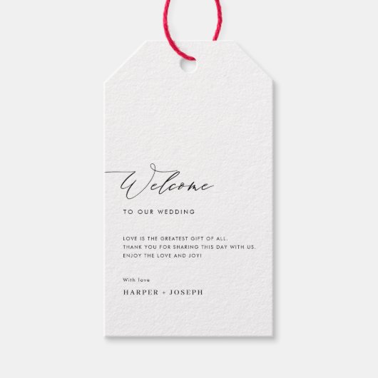 Eenvoudige minimalistische bruiloft welkom geschen cadeaulabel (Voorkant)