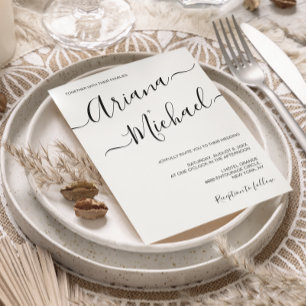 Eenvoudige minimalistische bruiloft zwart wit typo kaart