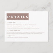 Eenvoudige minimalistische bruin elegante details informatiekaartje (Voorkant)