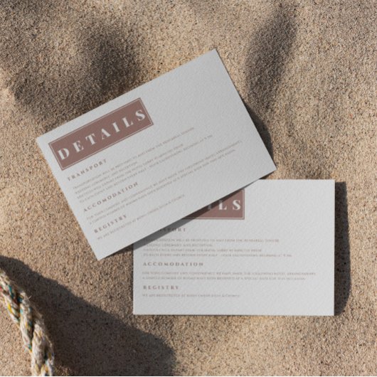 Eenvoudige minimalistische bruin elegante details informatiekaartje