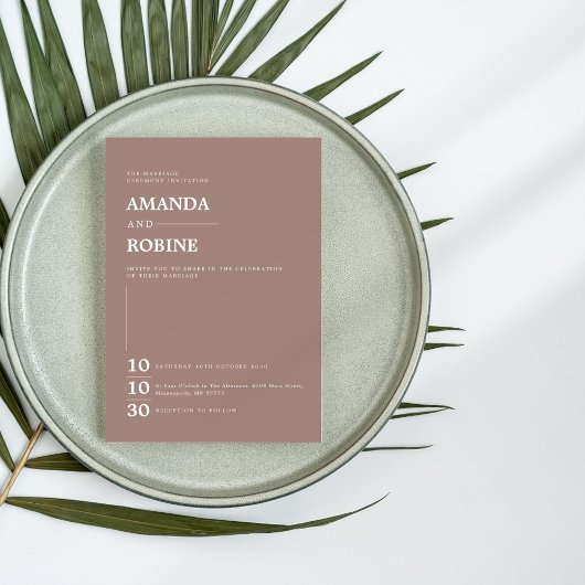 Eenvoudige minimalistische bruine elegante bruilof kaart